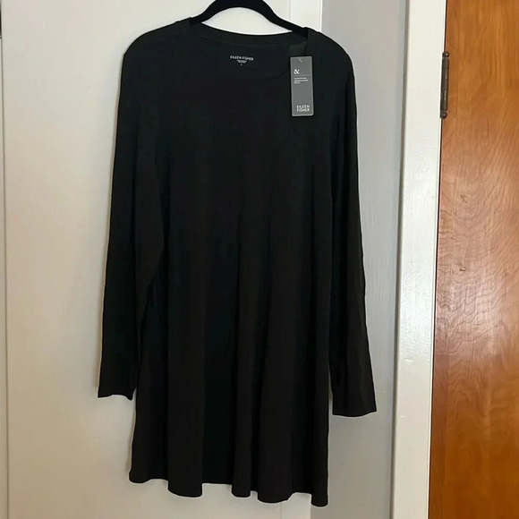 NWT Eileen Fisher Italian Yarn Charcoal Gray Crew Neck Tunic Dress Size Large